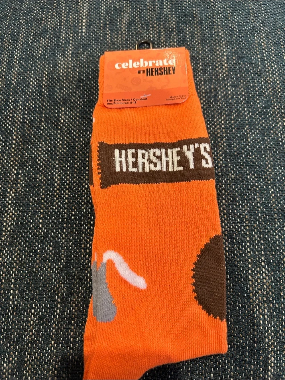 Orange Novelty Crew Socks - Chocolate Bar Graphic